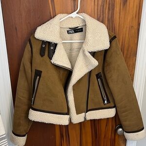 Zara Tan and Cream Shearling Jacket